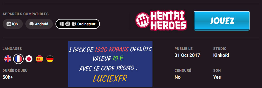 On vous offre 10€ sans conditions pour jouer à Hentai Heroes